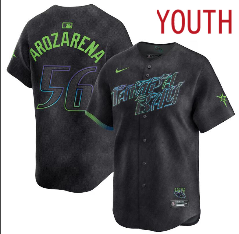 Youth Tampa Bay Rays 56 Randy Arozarena Nike MLB Limited City Connect Black 2024 Jersey